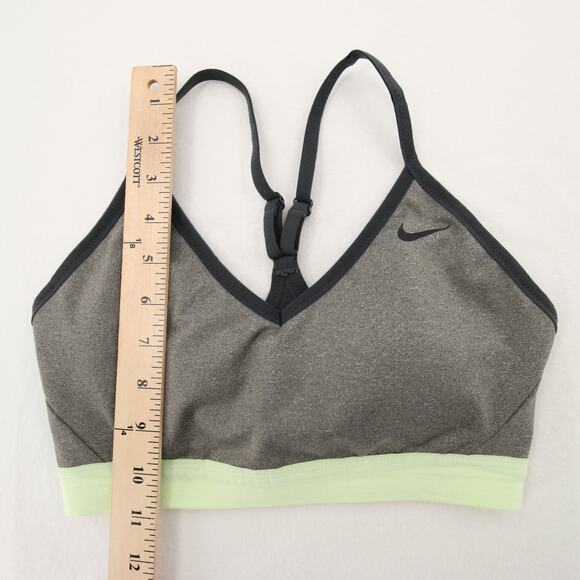 Nike Sports Bra Gray Green Black Dri-FIT V-Neck Racerback Strappy Mesh Size M - Picture 3 of 11